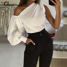 Load image into Gallery viewer, Celmia Plus Size Fashion Women Long Sleeve Shirts 2020 Cold Shoulder Lady Solid Blouses Office Casual Loose Top Elegant Blusas 7