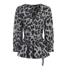 Load image into Gallery viewer, Celmia Women Blouses 5XL Elegant Office Tunic Shirt Sexy Deep V-Neck Leopard Print Belted Fashion Tops Ruffles Blusas Femininas