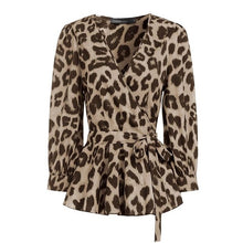 Load image into Gallery viewer, Celmia Women Blouses 5XL Elegant Office Tunic Shirt Sexy Deep V-Neck Leopard Print Belted Fashion Tops Ruffles Blusas Femininas
