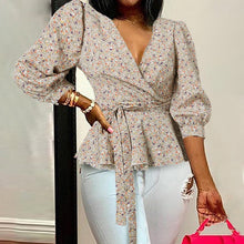 Load image into Gallery viewer, Celmia Women Blouses 5XL Elegant Office Tunic Shirt Sexy Deep V-Neck Leopard Print Belted Fashion Tops Ruffles Blusas Femininas