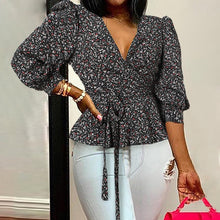 Load image into Gallery viewer, Celmia Women Blouses 5XL Elegant Office Tunic Shirt Sexy Deep V-Neck Leopard Print Belted Fashion Tops Ruffles Blusas Femininas