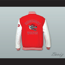 Load image into Gallery viewer, Charles Jefferson 33 Ridgemont Wolves Red Wool and White Lab Leather Varsity Letterman Jacket