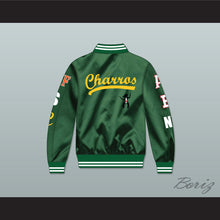 Load image into Gallery viewer, Kenny Powers 55 Charros Career Atlanta/Boston/New York/San Francisco/Seattle Green Varsity Letterman Satin Bomber Jacket