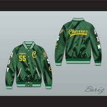 Load image into Gallery viewer, Kenny Powers 55 Charros Career Atlanta/Boston/New York/San Francisco/Seattle Green Varsity Letterman Satin Bomber Jacket