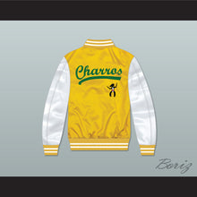 Load image into Gallery viewer, Kenny Powers 55 Charros Yellow/ White Varsity Letterman Satin Bomber Jacket