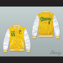 Load image into Gallery viewer, Kenny Powers 55 Charros Yellow/ White Varsity Letterman Satin Bomber Jacket