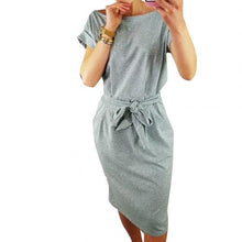 Load image into Gallery viewer, Chic Women Sexy Short Sleeve Round Neck Slim Waistband Pocket Bodycon Midi Dress