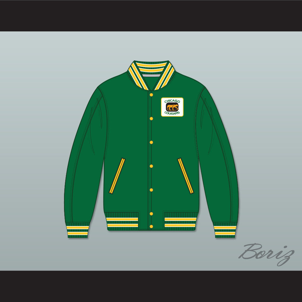 WHA Chicago Cougars Green Varsity Letterman Jacket-Style Sweatshirt 2