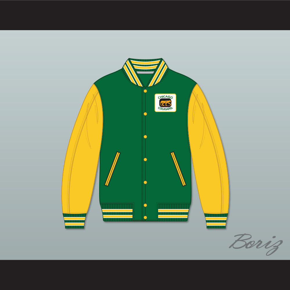 WHA Chicago Cougars Green and Yellow Varsity Letterman Jacket-Style Sweatshirt 2