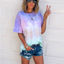 Load image into Gallery viewer, Chifirena Casual Tie Dye T Shirts Women Short Sleeve Pullovers Tunic Tops Loose O-neck Tee Shirts Streetwear Workout Tee Shirts