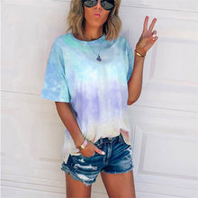 Load image into Gallery viewer, Chifirena Casual Tie Dye T Shirts Women Short Sleeve Pullovers Tunic Tops Loose O-neck Tee Shirts Streetwear Workout Tee Shirts