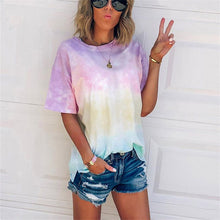 Load image into Gallery viewer, Chifirena Casual Tie Dye T Shirts Women Short Sleeve Pullovers Tunic Tops Loose O-neck Tee Shirts Streetwear Workout Tee Shirts