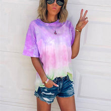Load image into Gallery viewer, Chifirena Casual Tie Dye T Shirts Women Short Sleeve Pullovers Tunic Tops Loose O-neck Tee Shirts Streetwear Workout Tee Shirts