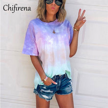 Load image into Gallery viewer, Chifirena Casual Tie Dye T Shirts Women Short Sleeve Pullovers Tunic Tops Loose O-neck Tee Shirts Streetwear Workout Tee Shirts