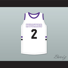 Load image into Gallery viewer, Christian Braun 2 Blue Valley Northwest High School Huskies White Basketball Jersey 1
