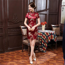 Load image into Gallery viewer, Classic Hand Made Button Women Qipao Sexy Slim High Slit Mini Chinese Dress Exquisite Dragon Phoenix Cheongsam PLUS 4XL 5XL 6XL