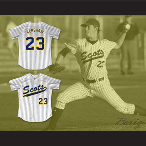 Clayton Kershaw 23 Highland Park High School Scots White Pinstriped Baseball Jersey 2