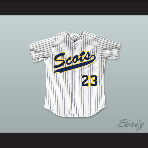 Clayton Kershaw 23 Highland Park High School Scots White Pinstriped Baseball Jersey 1