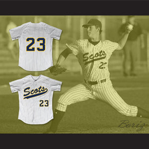 Clayton Kershaw 23 Highland Park High School Scots White Pinstriped Baseball Jersey 1