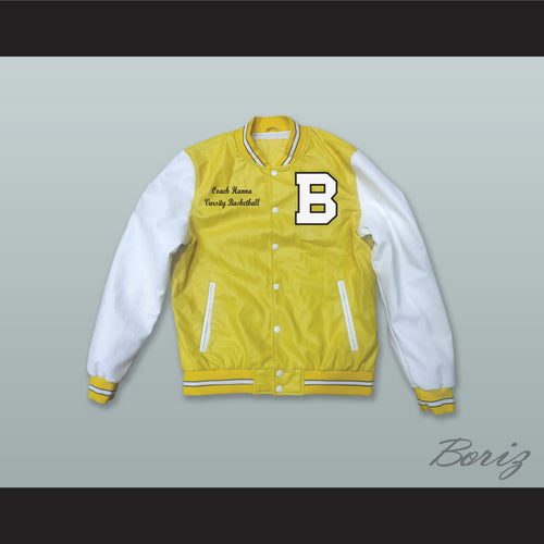 Coach Charlie Hanna Bannon High School Yellow and White Lab Leather Varsity Letterman Jacket