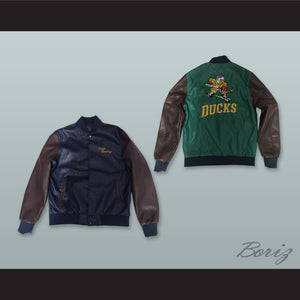 Coach Gordon Bombay Navy Blue, Green and Brown Lab Leather Varsity Letterman Jacket
