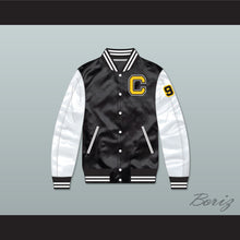 Load image into Gallery viewer, Coldwater High School Football Black/ White Varsity Letterman Satin Bomber Jacket