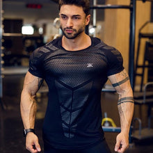 Load image into Gallery viewer, Compression Quick dry T-shirt Men Running Sport Skinny Short Tee Shirt Male Gym Fitness Bodybuilding Workout Black Tops Clothing