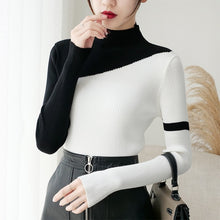 Load image into Gallery viewer, Contrast Color Autumn Winter Sweater Women Knitted Sweaters Bottoming Pullover Fashion 2019 Turtleneck Jumper Female