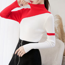 Load image into Gallery viewer, Contrast Color Autumn Winter Sweater Women Knitted Sweaters Bottoming Pullover Fashion 2019 Turtleneck Jumper Female