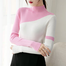 Load image into Gallery viewer, Contrast Color Autumn Winter Sweater Women Knitted Sweaters Bottoming Pullover Fashion 2019 Turtleneck Jumper Female