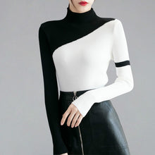 Load image into Gallery viewer, Contrast Color Autumn Winter Sweater Women Knitted Sweaters Bottoming Pullover Fashion 2019 Turtleneck Jumper Female