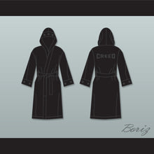Load image into Gallery viewer, Adonis &#39;Creed&#39; Johnson Black Satin Full Boxing Robe with Hood Creed II