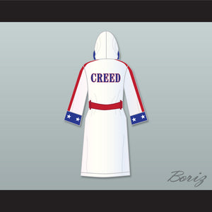 Adonis 'Creed' Johnson White Satin Full Boxing Robe with Hood Creed II