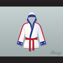 Load image into Gallery viewer, Adonis &#39;Creed&#39; Johnson White Satin Half Boxing Robe with Hood Creed II