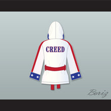 Load image into Gallery viewer, Adonis &#39;Creed&#39; Johnson White Satin Half Boxing Robe with Hood Creed II