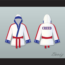 Load image into Gallery viewer, Adonis &#39;Creed&#39; Johnson White Satin Half Boxing Robe with Hood Creed II