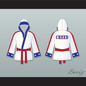Adonis 'Creed' Johnson White Satin Half Boxing Robe with Hood Creed II