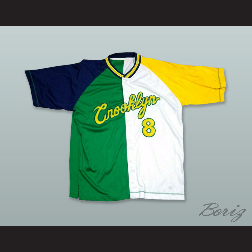 Crooklyn 8 Green-White-Navy Blue-Yellow Button Down Baseball Jersey