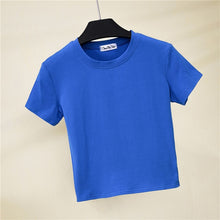 Load image into Gallery viewer, Crop Top T-Shirt Female Solid Cotton O-Neck Short Sleeve T-shirts for Women High Waist Slim Short Sport Blanc Femme T-Shirt