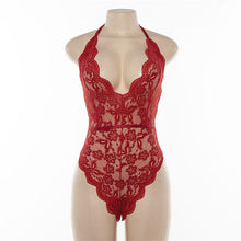 Load image into Gallery viewer, Cryptographic Backless halter lace bodysuit transparent female body hot sexy teddies 2020 jumpsuits women deep V sheer bodysuits