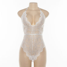 Load image into Gallery viewer, Cryptographic Backless halter lace bodysuit transparent female body hot sexy teddies 2020 jumpsuits women deep V sheer bodysuits