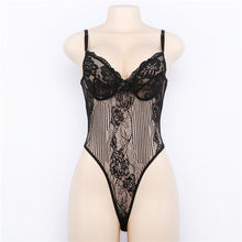 Load image into Gallery viewer, Cryptographic Black bow lace bodysuit women backless transparent sexy body jumpsuit rompers 2020 catsuit bodysuits slim overalls