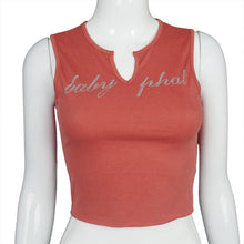 Load image into Gallery viewer, Cryptographic Diamond Letters Summer Crop Tops V-Neck Sleeveless Sexy Top Tees Slim Short Cropped Feminino Tops Chic Streetwear