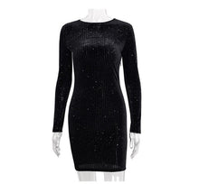 Load image into Gallery viewer, Cryptographic Fashion velvet dress long sleeve night club party dress women slim autumn winter dress 2019 sexy bodycon dresses