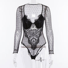 Load image into Gallery viewer, Cryptographic Hot Sale mesh lace bodysuit women body suit transparent sexy long sleeve catsuit jumpsuit 2019 bralette bodysuits