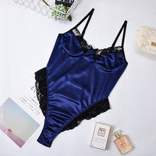 Load image into Gallery viewer, Cryptographic Lace Patchwork Satin Bodysuit Sexy Backless Jumpsuit Slim Women Tops One Piece Fashion Club Party Bodysuits Skinny