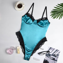 Load image into Gallery viewer, Cryptographic Lace Patchwork Satin Bodysuit Sexy Backless Jumpsuit Slim Women Tops One Piece Fashion Club Party Bodysuits Skinny