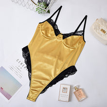 Load image into Gallery viewer, Cryptographic Lace Patchwork Satin Bodysuit Sexy Backless Jumpsuit Slim Women Tops One Piece Fashion Club Party Bodysuits Skinny