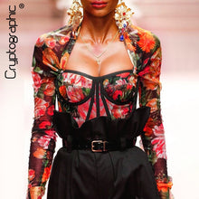 Load image into Gallery viewer, Cryptographic Sexy Backless Fashion Floral Print Blouses Women Tops Shirt Short Square Collar Cropped Tops Slim Hot Streetwear