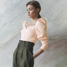 Load image into Gallery viewer, Cryptographic Vintage Square Collar Casual Puff Sleeve Women's Shirts And Blouses Autumn Solid Long Sleeve Tops 2019 Fashion